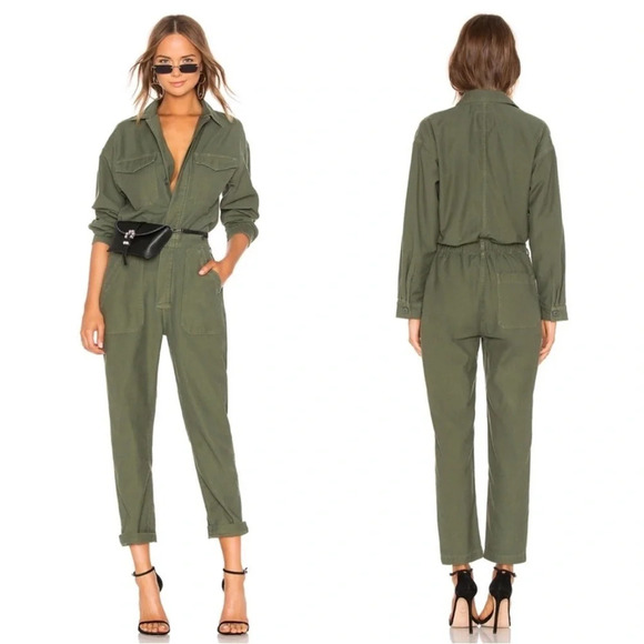 Citizens of Humanity Jumpsuit Marta Long Sleeve Cotton Utility Retreat Green M - Picture 5 of 16